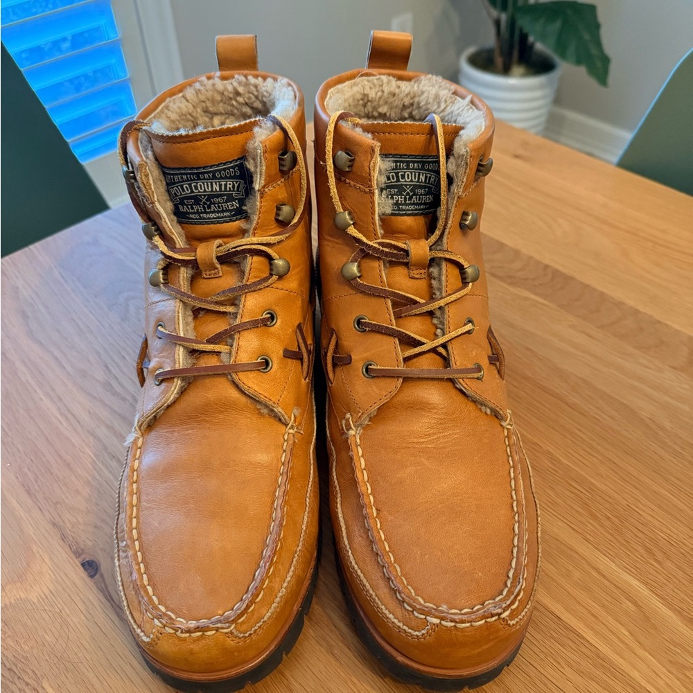 Polo Ralph Lauren Ranger Tan Leather Boots w/Fleece lining sz.12